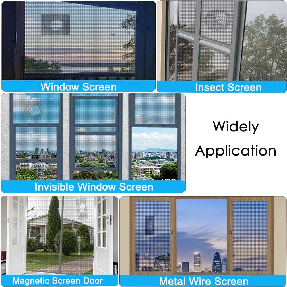 Window Screen Repair Tape, Qtopun Black Strong Adhesive Fiberglass Pet Mesh Window Screen Patch, Waterproof Screen Door Repair Kit for Tears Holes, Easy No-Tool Fix for Indoor Outdoor Mesh, 2 x 197 IN