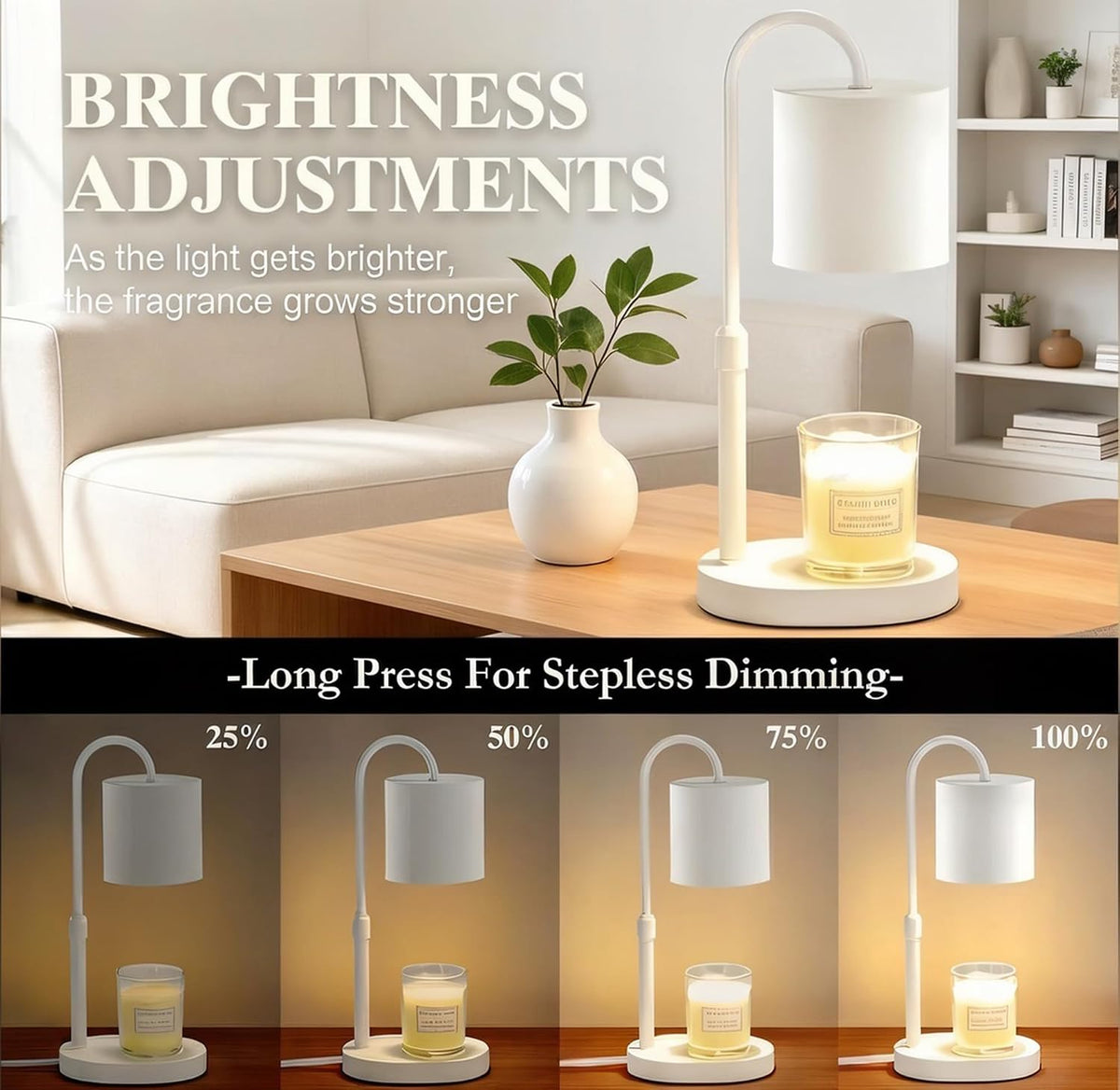 Dreamholder Electric Candle Warmer Lamp with Timer, Dimmable Candle Lamp with Adjustable Height, Wax Melter for Jar Candles Wood Base Floral Home Decor Gifts for Women Mom, Silver Glass