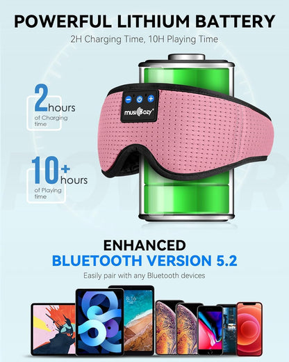 MUSICOZY Sleep Headphones 3D Bluetooth 5.4 Headband Sleep Mask, Wireless Sleeping Headphones Music Earbuds Eye Mask for Side Sleepers Travel with Speakers Cool Gadgets Gifts