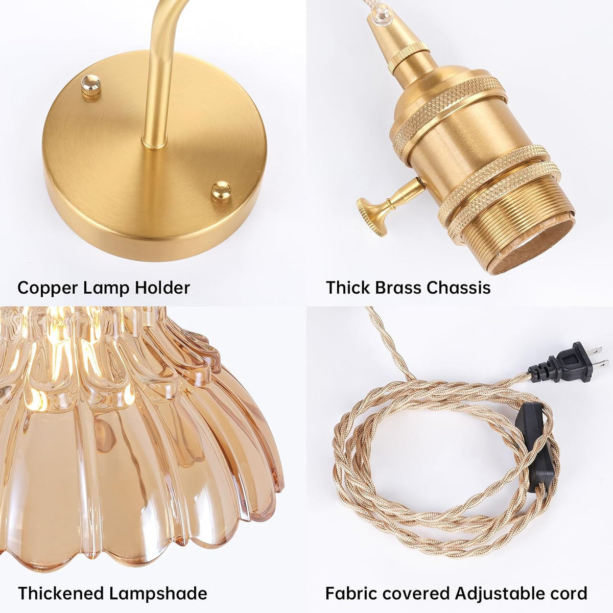 Shenmoyl Battery Operated Wall Sconce Wall Lamp with Green Lily of the Valley Shade Pattern Glass Adjustable Chain Retro Gold Wall Mounted Light, Modern Wall Lamp Fixtures Decor for Bedside Bedroom