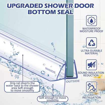 Frienda 2 Pcs Shower Door Bottom Seal 3/8" x 36'' Clear PVC Glass Door Sweep Shower Frameless Seal Strip for Replacement Stopping Leaks and Creating Water Barrier