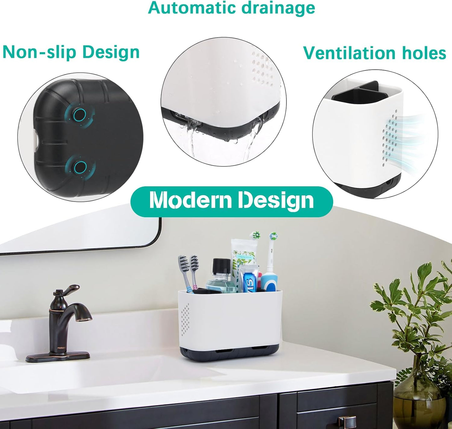 Toothbrush Holders for Bathrooms, Electric Toothbrush and Toothpaste Holder with Adjustable Dividers and Drainage, Kids Toothbrush Organizer for Bathroom Countertop | 5 Slots Toothbrush Organizer with Adjustable Dividers and Drainage, for Bathroom