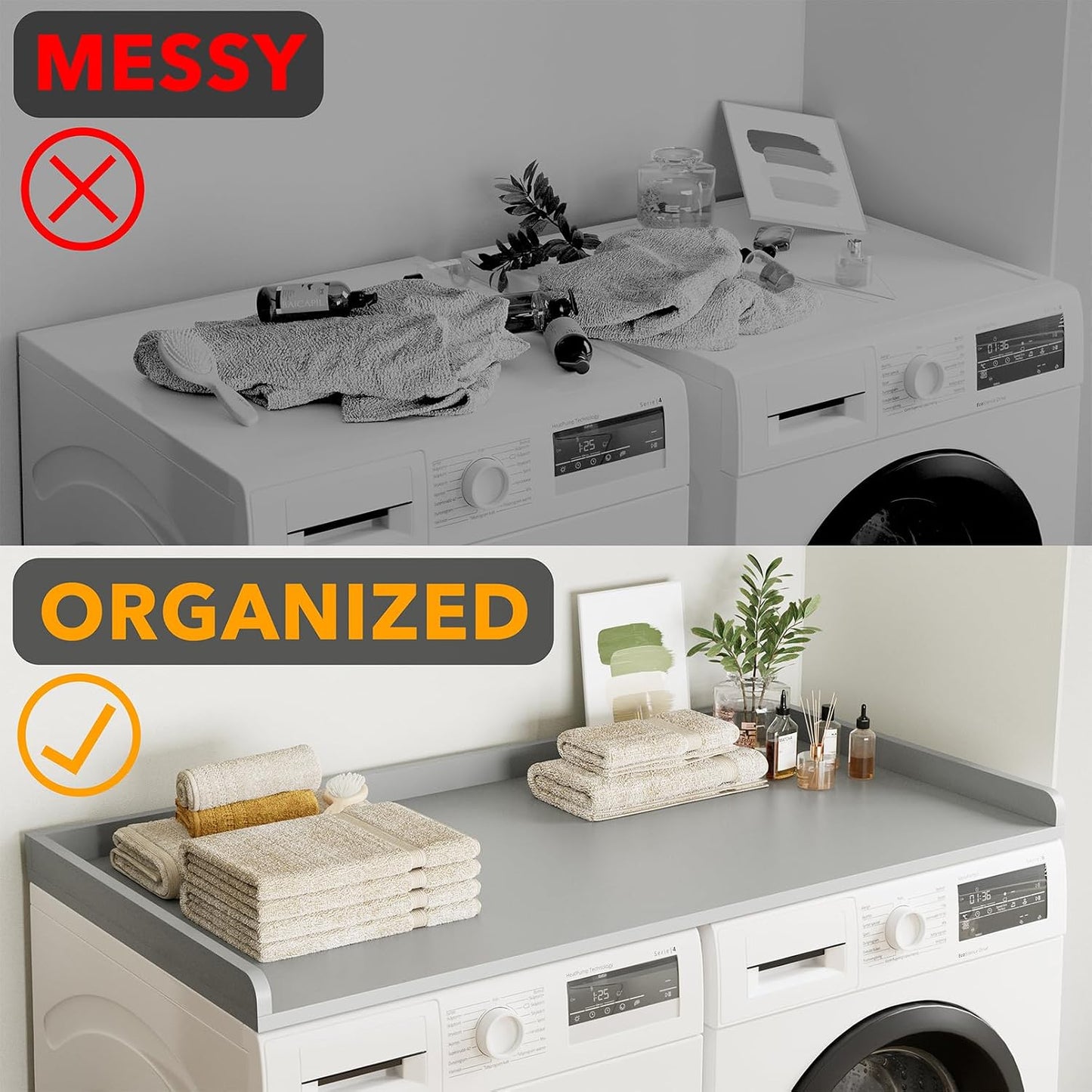 SpaceAid Washer Dryer Countertop, Laundry Wood Shelf Topper with Edge, 54" Width x 27.5" Depth Cover Guard Organizer for Washer and Dryer Laundry Hamper Counter Storage Organization (Black)