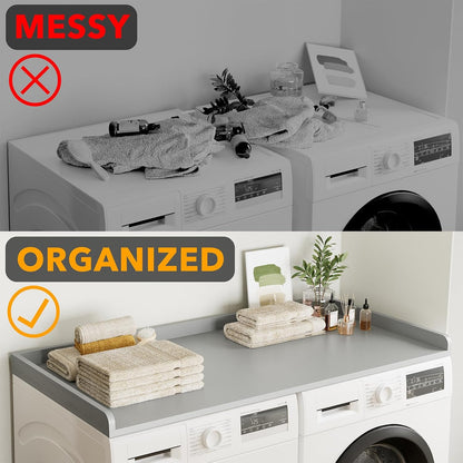 SpaceAid Washer Dryer Countertop, Laundry Wood Shelf Topper with Edge, 54" Width x 27.5" Depth Cover Guard Organizer for Washer and Dryer Laundry Hamper Counter Storage Organization (Black)