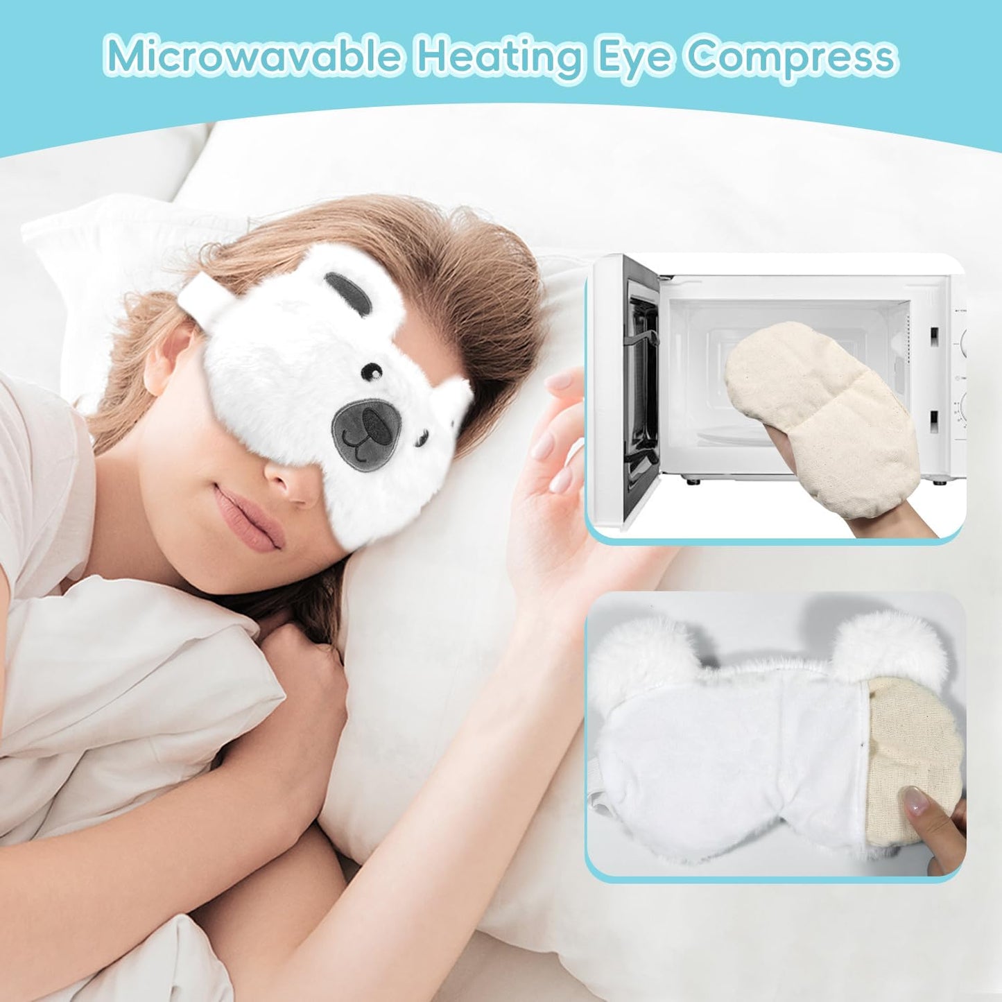 my novel things Microwave Heating Pad with Heated Eye Mask Compress Moist for Relieve Fatigue Period Cramps Uscented Microwavable Heating Pad Cute Bear for Women Birthday Christmas Gifts