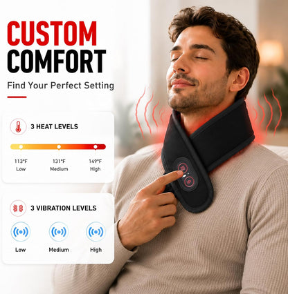 Neck Heating Pad for Pain, Cordless Neck Massager with 660nm 850nm Red Light, 3000mAh Battery and 3 Levels Heat & Massage Heated Neck Brace Wrap for Soreness Stiffness Relief Pain