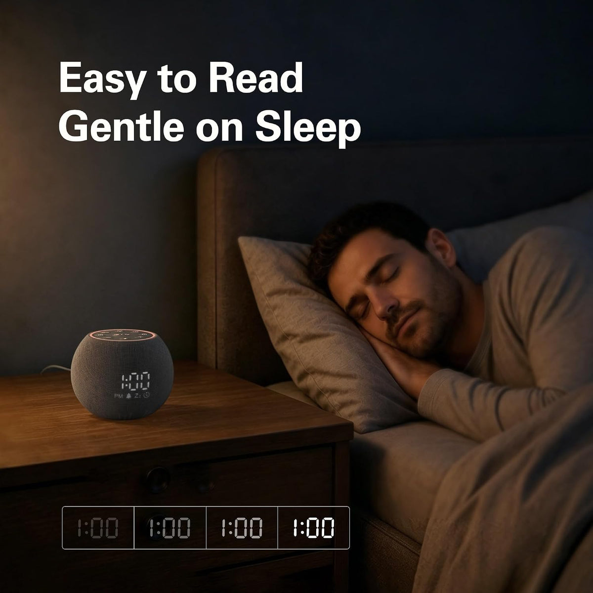 Zarler Sound Machine Alarm Clocks for Bedrooms, White Noise Machine 25 Soothing Sounds for Light Sleepers, 7 Gentle Alarms for Wake Up, 0-100% Dimmable Display, Warm Night Light, 4H Auto-Off Timer