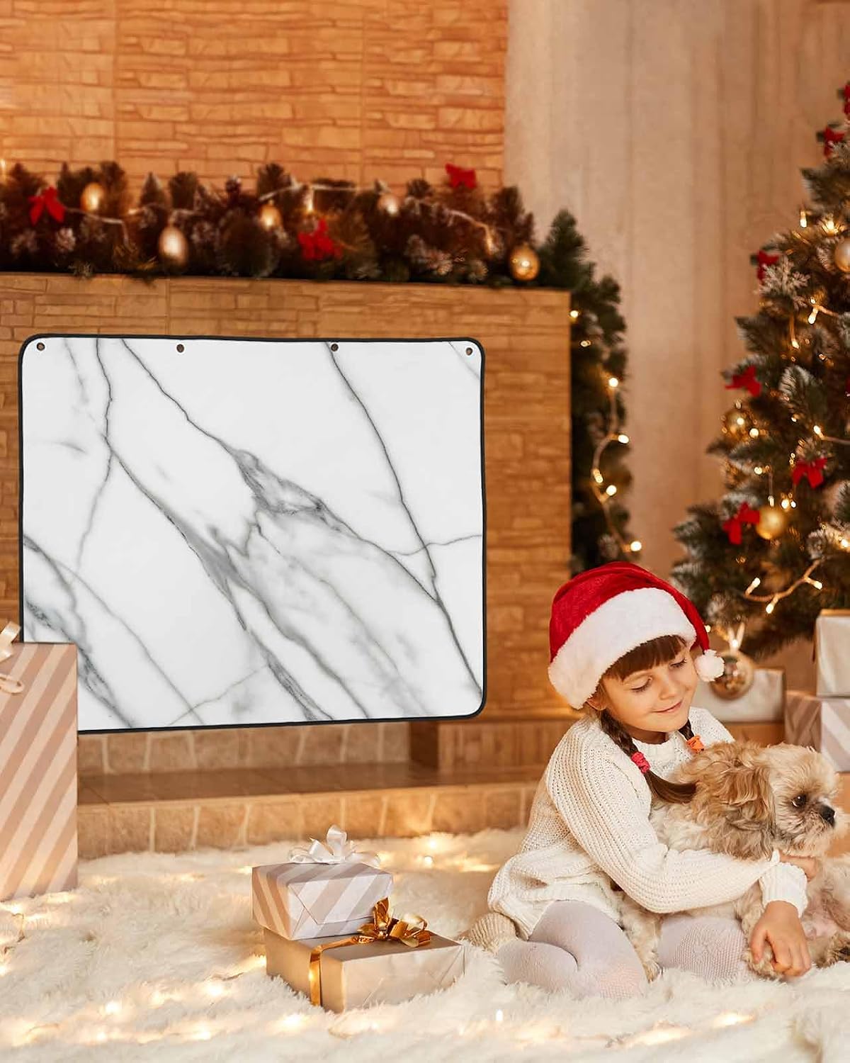 Marble White Magnetic Fireplace Cover, Fireplace Draft Blocker, Ombre Grey Modern Minimalist Fireplaces Blanket for Heat Loss/Cold Air, Fireplaces Draft Stopper Cover for Inside 36''x30''