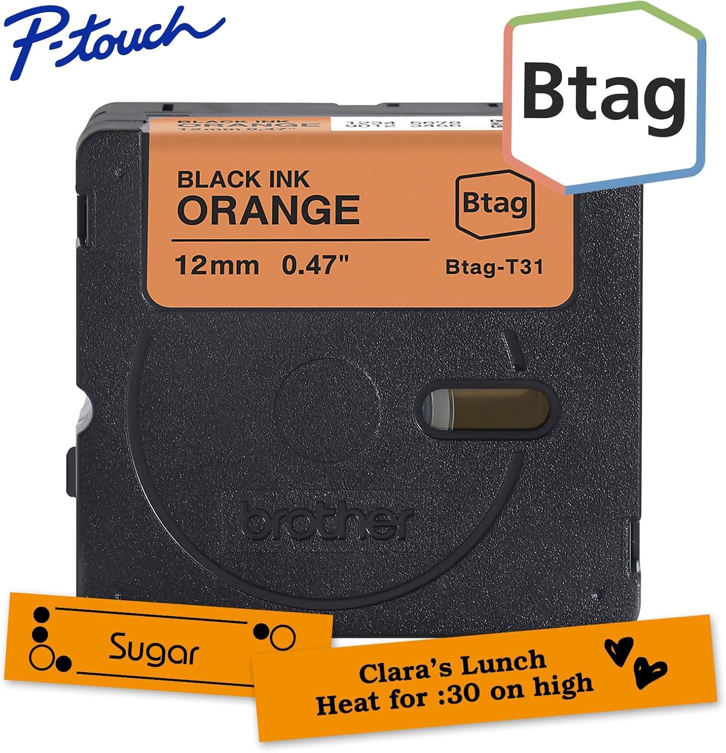 Brother Genuine P-Touch Btag BTAG231 Black on White Label Tape ~1/2in by 13.1ft (12mm x 4m). (Works Only with Brother PT-N10, PT-N20, PT-N25BT Label Makers)