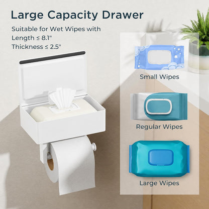 FORIOUS Toilet Paper Holder with Shelf, Wall-Mounted Modern Wipes Dispenser | Brushed Nickel | Toilet Paper Holder with Storage for Bathroom | Fits Wipes, Sanitary Napkin, Tampon | 8.0"x5.3" Large Shelf
