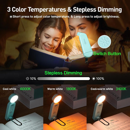 VAVOFO USB Rechargeable Bookmark Reading Light, Blue Light Blocking Amber LEDs for Bedtime Reading - Clip On, 9 Lighting Modes