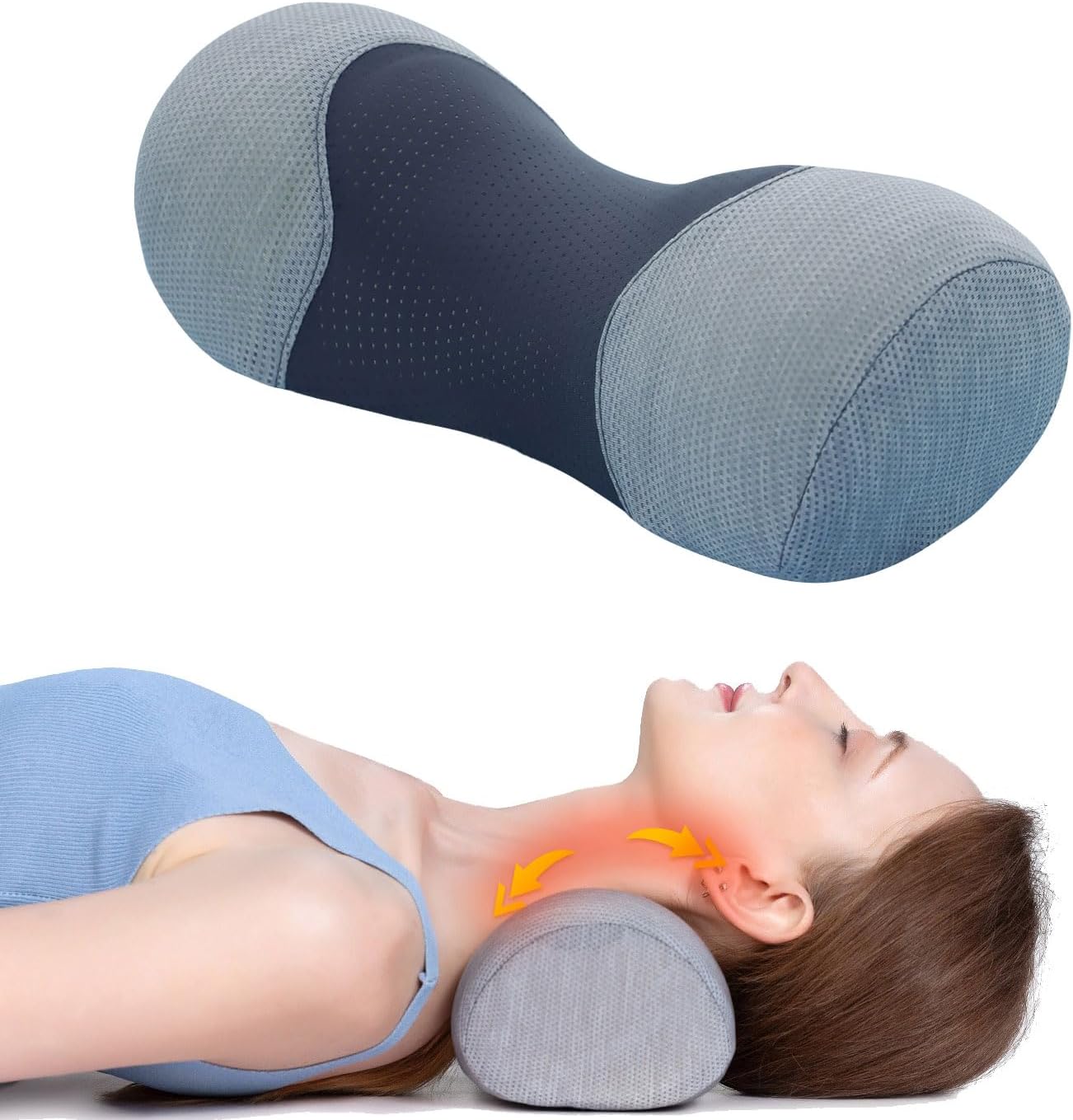 Bespilow Small Neck Roll Pillow for Sleeping, Neck Pillows for Pain Relief | Travel Cervical Support Pillow for Bed Sleep, Round Contour Memory Foam Bolster for Back Sleepers, Breathable Cover, Odorless