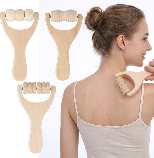 3Pcs Wooden Massage Tools Handheld Wooden Massage Roller for Full Body Muscle Men Women