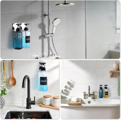 Segbeauty Stainless Adhesive Shampoo Bottle Holder, Dia 1.3inch 3.3cm Non-Drill Soap Dispenser Holder Set Silver, 3pcs Rustproof Shampoo Holder for Shower, Bottle Wall Mounted Rack for Toilet Kitchen