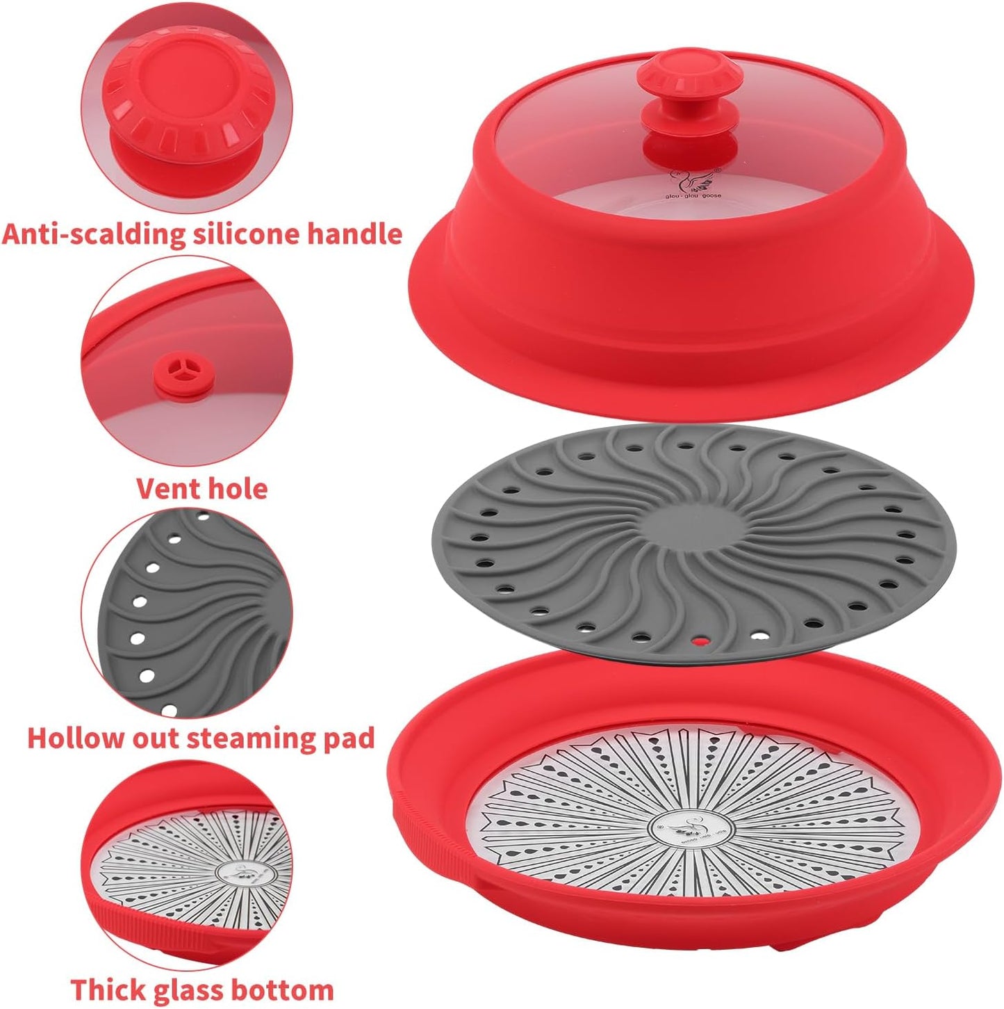 Collapsible Microwave Splatter Lid with Vented Tempered Glass Cover Wok Lid for Microwave Safe, Stockpot Steamer Pot Pan Round Bowl Plate 5" 6" 7" 8" 9" 10" Universal Multifunction Silicone Cover
