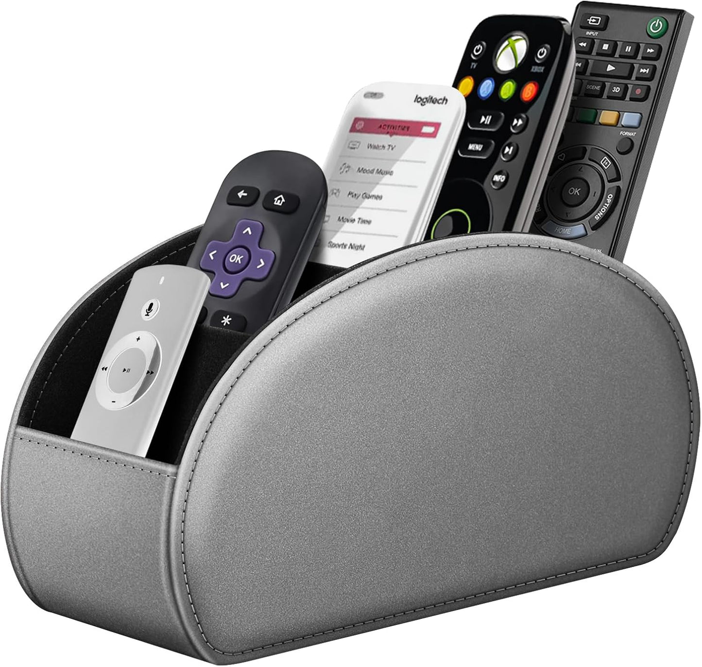FINTIE Remote Control Holder with 6 Compartments Vegan Leather | TV Remoter Caddy Desktop Makeup Brush Holder Storage, Fits TV Remotes, Media Controllers, Office Supplies, Black