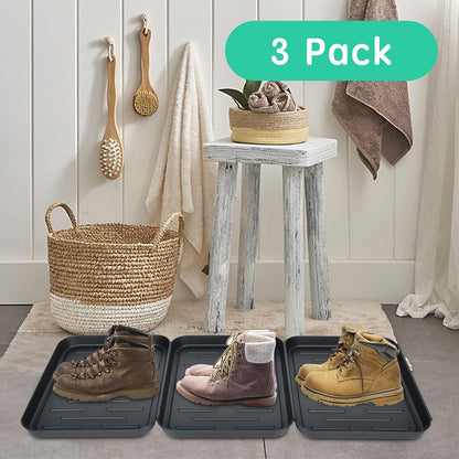Set of 3 Square Boot Tray, Plastic Utility Shoe Mat Tray, 13.7x10.6x1inch | Black Multi-Function Boots Drying Pad for Entryway Indoor and Outdoor Use in All Seasons