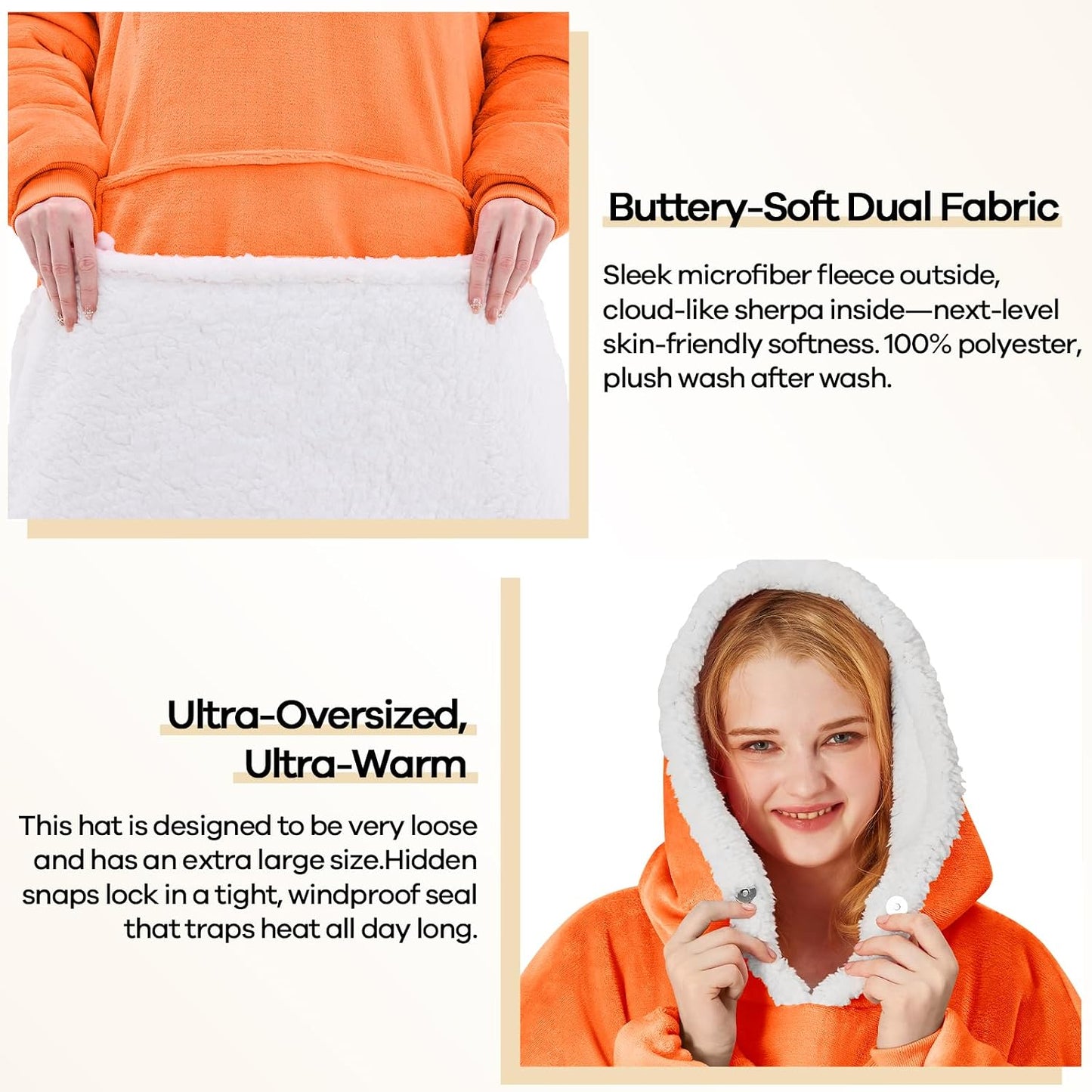 yescool Wearable Blanket Hoodie, Flannel Sherpa Fleece Blanket Sweatshirt for Adults Women Men,One Size Fits All - Colors B