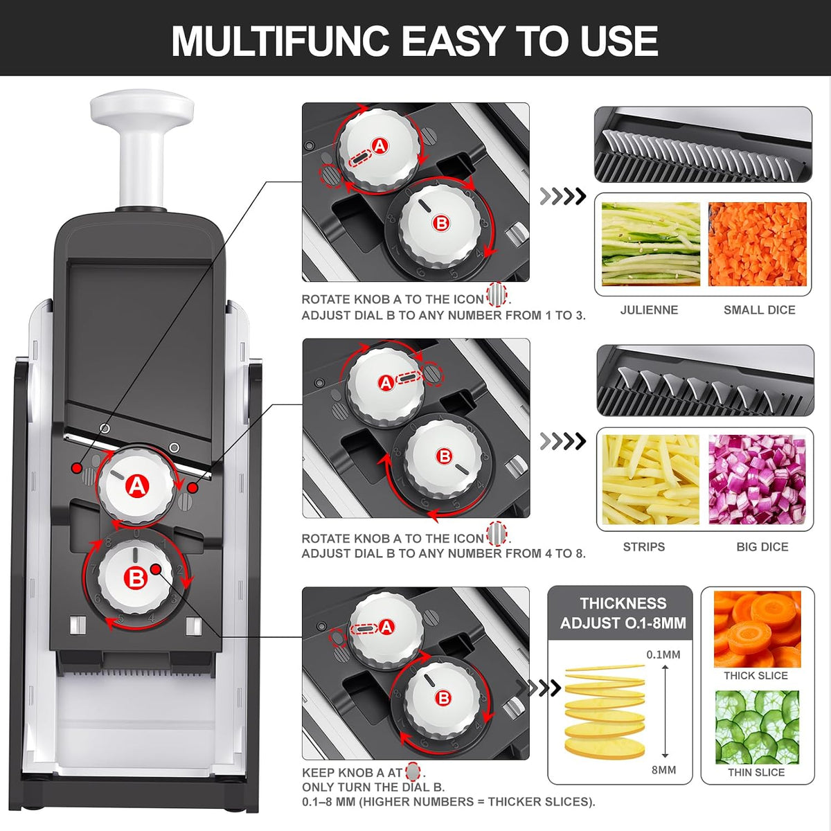 QYKIC Safe Mandoline Slicer for Kitchen, Adjustable Potato Slicer