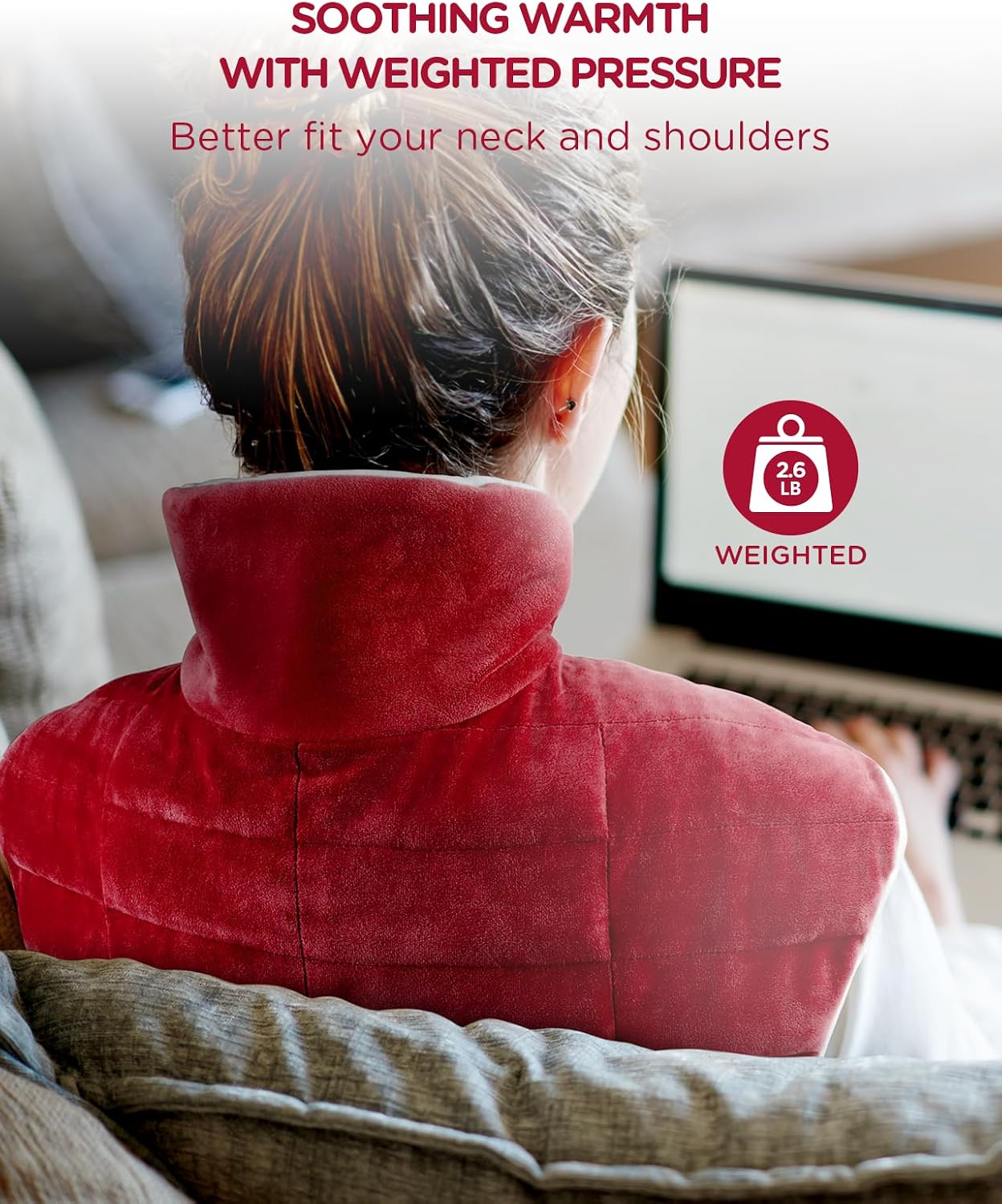 Comfytemp Heating Pad for Neck and Shoulders and Back, 2.6lb Weighted Electric Heating Pads, Large Heated Wrap, 9 Heat Settings & 11 Timer, Valentines Birthday Gifts for Women Men Mom Dad, Black