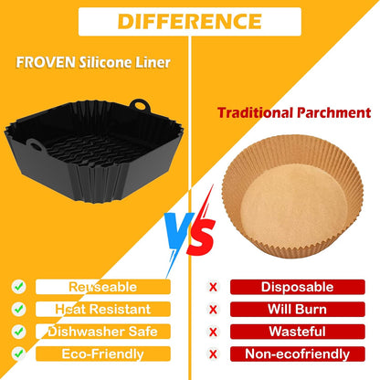 8 Inch Square Silicone Air Fryer Liners (2 Pack) Pink & Grey Reusable Non-Stick Inserts with Handles for Mess-Free Cooking & Heat Resistance – For Airfryer Ninja COSORI Instant Vortex & More