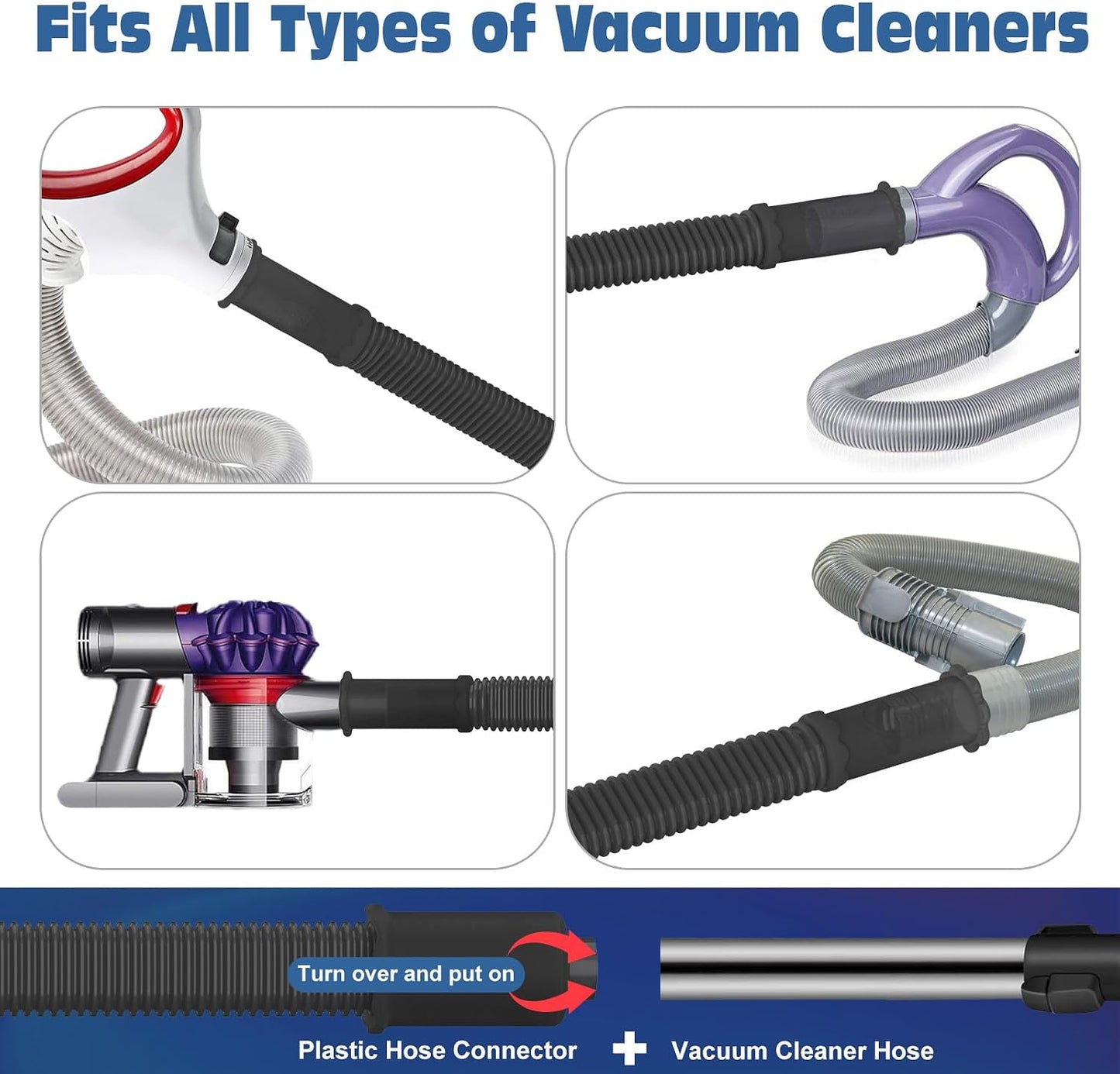 PetOde 2Pcs Dryer Vent Cleaner Kit Universal Vacuum Hose Attachment & Brush | Black Upgraded Flexible Hose for Smooth Airflow Without Whistling Noise, Fits Most Vacuums for Deep Cleaning