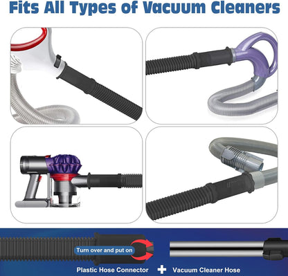 PetOde 2Pcs Dryer Vent Cleaner Kit Universal Vacuum Hose Attachment & Brush | Black Upgraded Flexible Hose for Smooth Airflow Without Whistling Noise, Fits Most Vacuums for Deep Cleaning