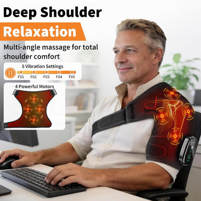 Shoulder Heating Pad with Massage for Pain Relief, Cordless Heated Shoulder Wrap for Rotator Cuff & Frozen Shoulder, Portable Heated Shoulder Massager Pad for Home Travel
