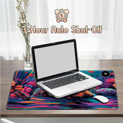 Heated Desk Pad Heated Large Mouse Pad, Electric Quickly Warm Desk Mat with 3 Levels Heating 3 Hours Auto Shut-Off, 31.5" x 13" Warm Gaming Mousepad Hand Foot Warmer, Baby Elephant
