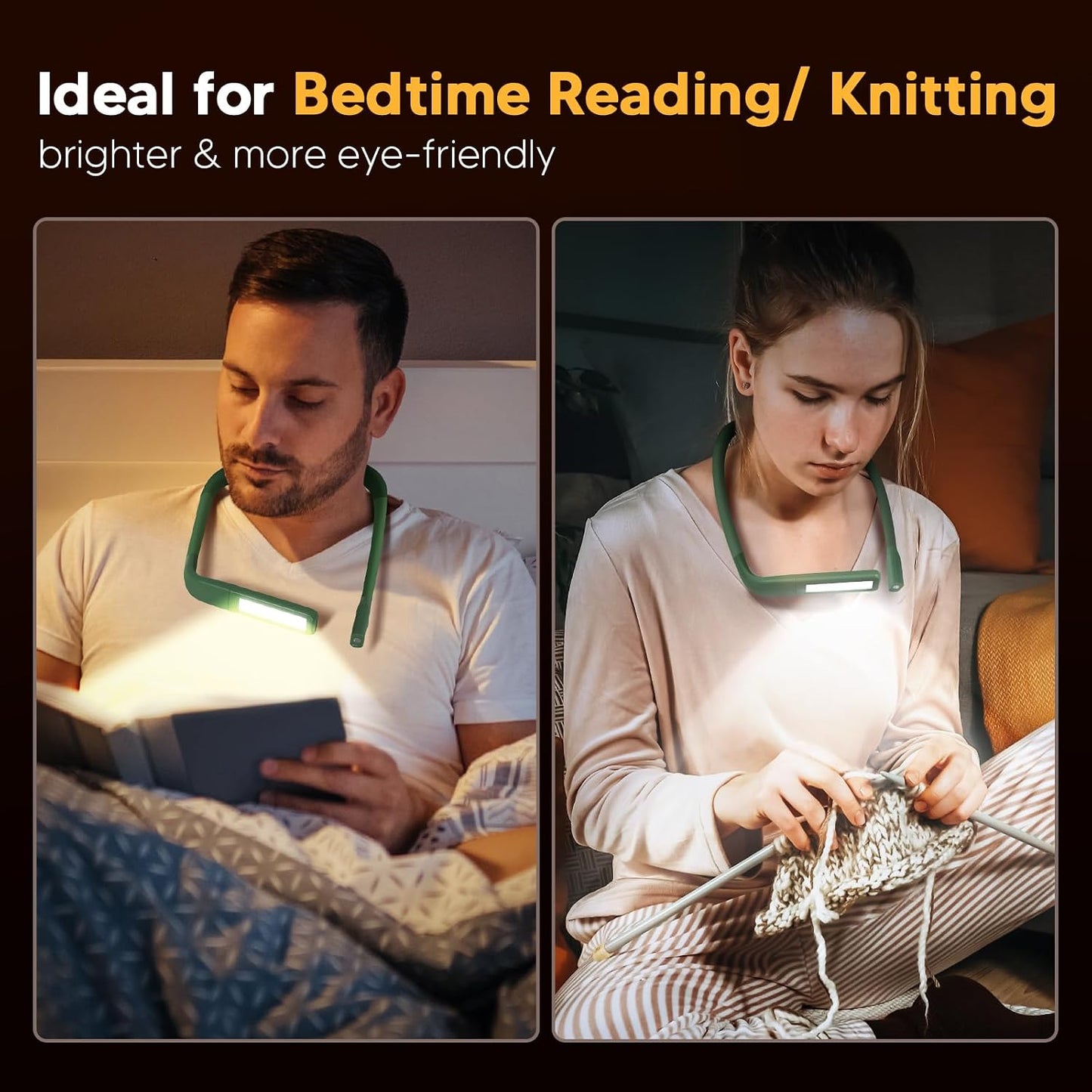 Neck Reading Light Book Lovers Gifts, Rechargeable 80Hrs Eye-friendly 3 Colors & Stepless Dimming Book Light for Reading, Christmas Stocking Stuffers for Men Women Camping Knitting Crochet Accessories