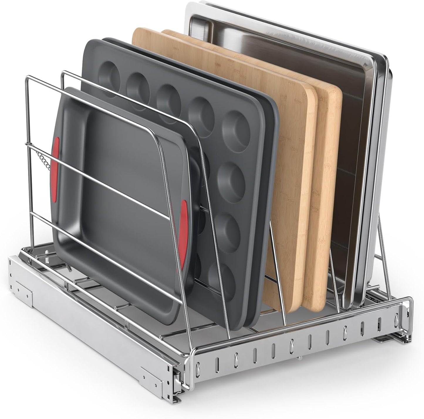 Pull Out Cabinet Organizer for Cutting Board, Cookie Sheet, Baking Sheet | Stainless Steel Sliding Rack for Bakeware & Trays, Heavy-Duty Cutting Board Organizer