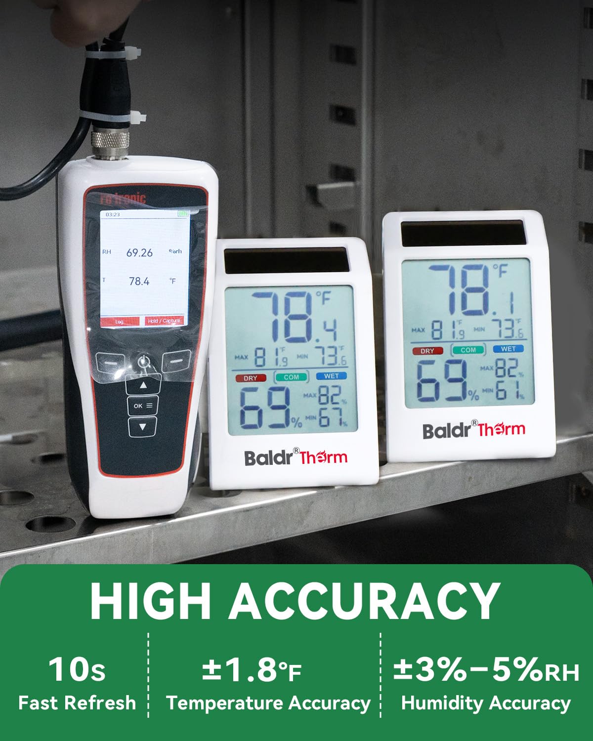 BALDR Solar Indoor Thermometer Humidity Meter No More Battery Changes | 2 Packs Temperature and Humidity Monitor with Backlight & Max Min Records Digital Hygrometer for Room House Home Greenhouse