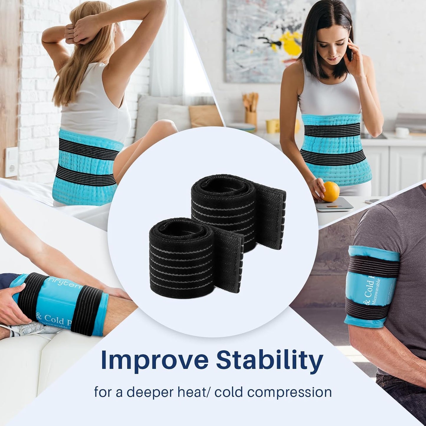 Comfytemp Ice Pack Strap, Stretchable, Reusable, 27.6 x 2 in, 1pc, Ice Belt Extender Strap, Elastic Hook and Loop Extension Strap Adds Length to Most Ice Packs, Multiple Uses