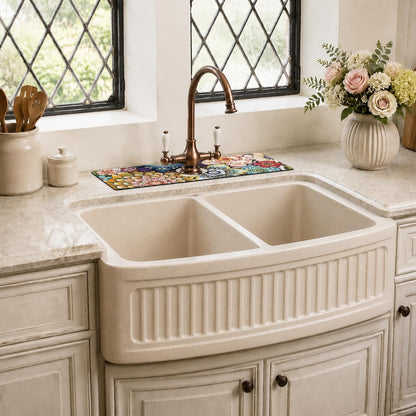 Light Brown White Checkered Kitchen Sink Splash Guard Faucet Mat,Faucet Non-Slip Absorbent Mat,Farmhouse Sink Splash Guard Behind Faucet for Kitchen Bathroom, 15"x5.5"