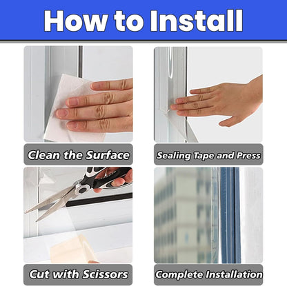 Window Weather Sealing Tape 2 Inch x 33 FT Weather Stripping Residue-Free Clear Window Draft Isolation Sealing Film Caulk Tape for Doors and Shower Glass Gaps Bathroom