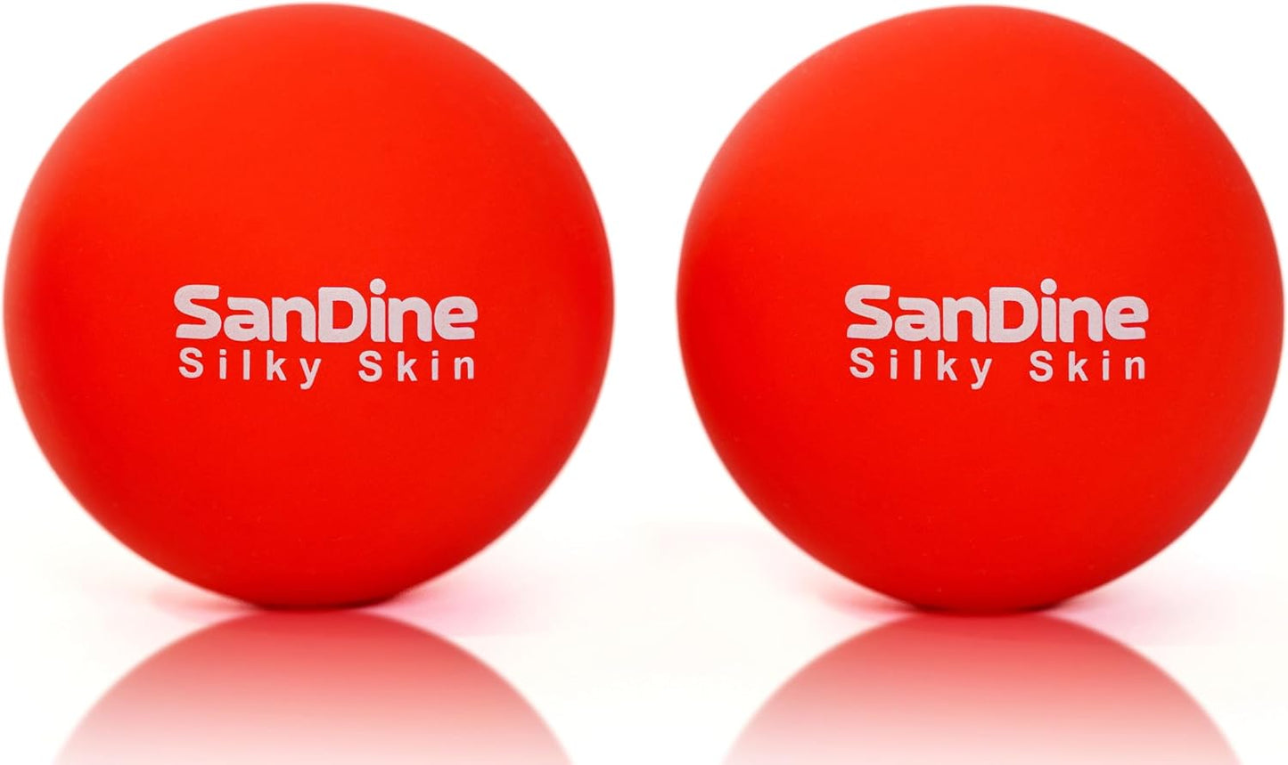 Lacrosse Massage Balls for Deep Tissue Massage - Release Tension Relieve Muscle Soreness Improve Flexibility - Ideal for Myofascial Release Trigger Point Therapy - 2Pack Yoga Balls by Sandine (Red)