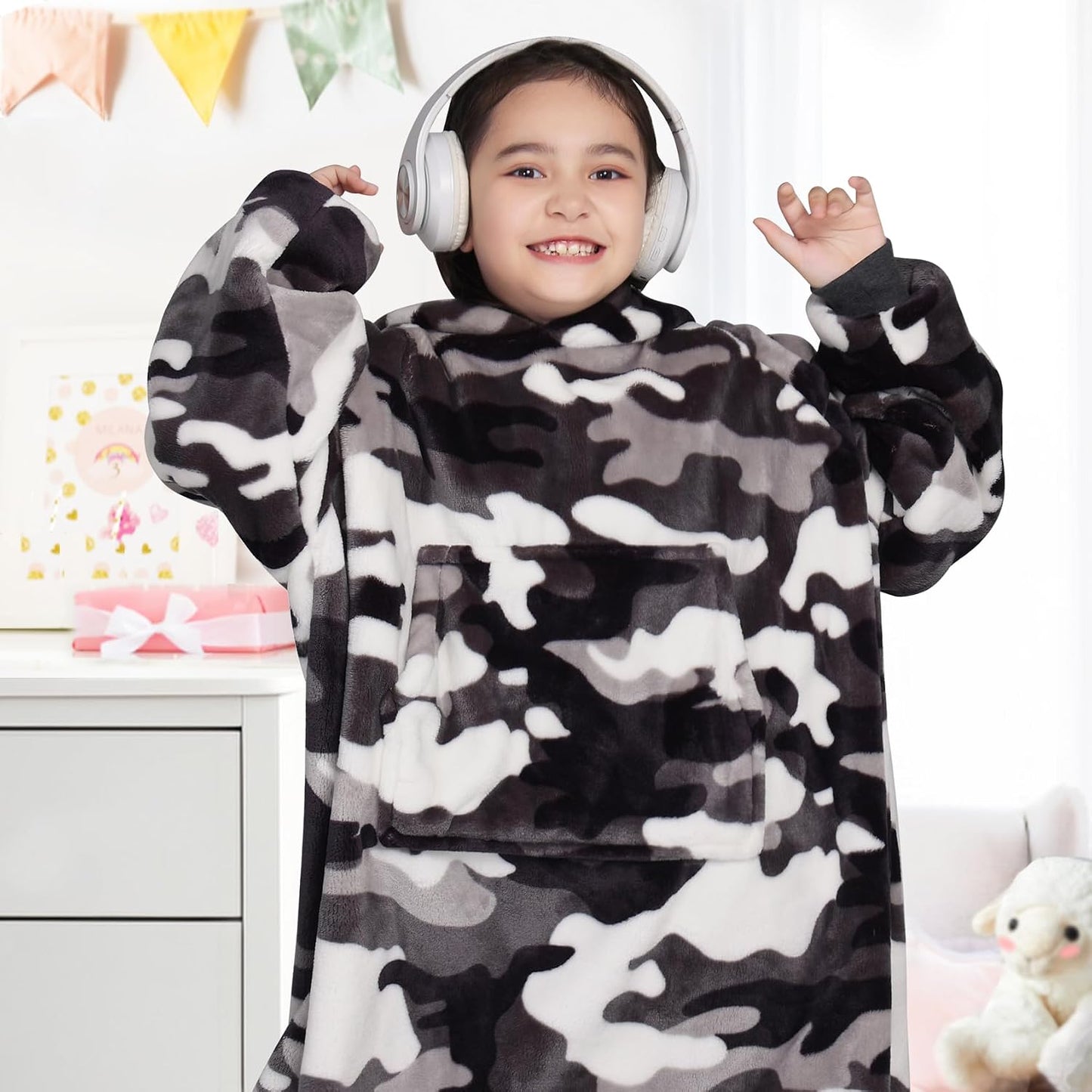 Wearable Blanket Sweatshirt Gifts for Women and Men, Warm and Cozy Giant Blanket Hoodie, Thick Flannel Blanket with Sleeves and Giant Pocket - Dark Gray