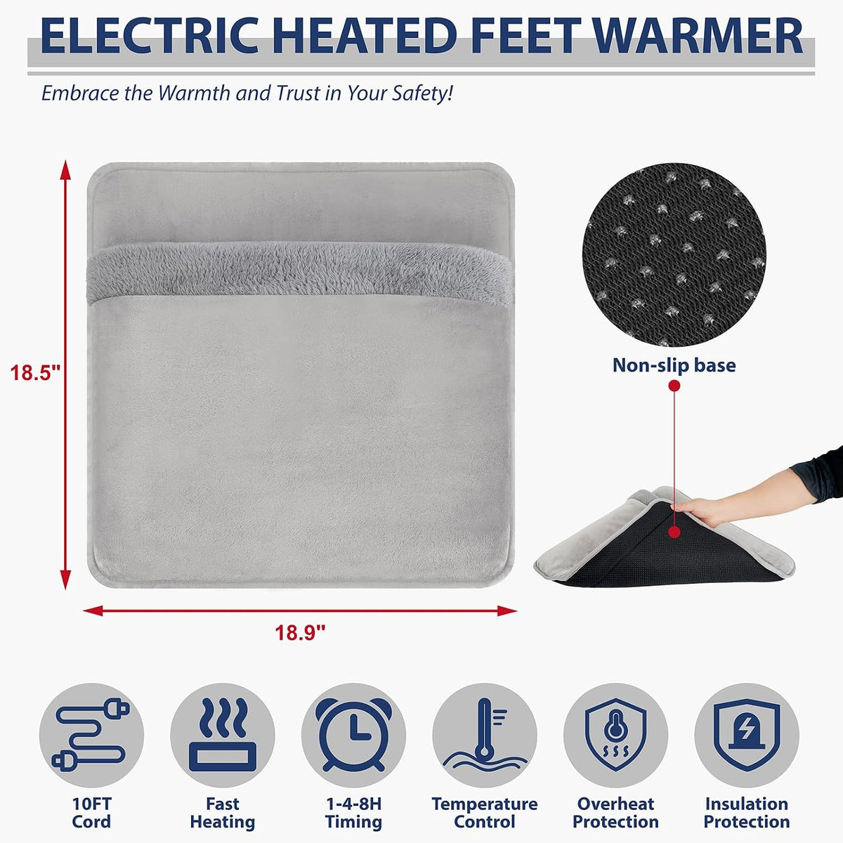 Electric Foot Warmer with LCD Display, Double Sided Foot Heating Pad