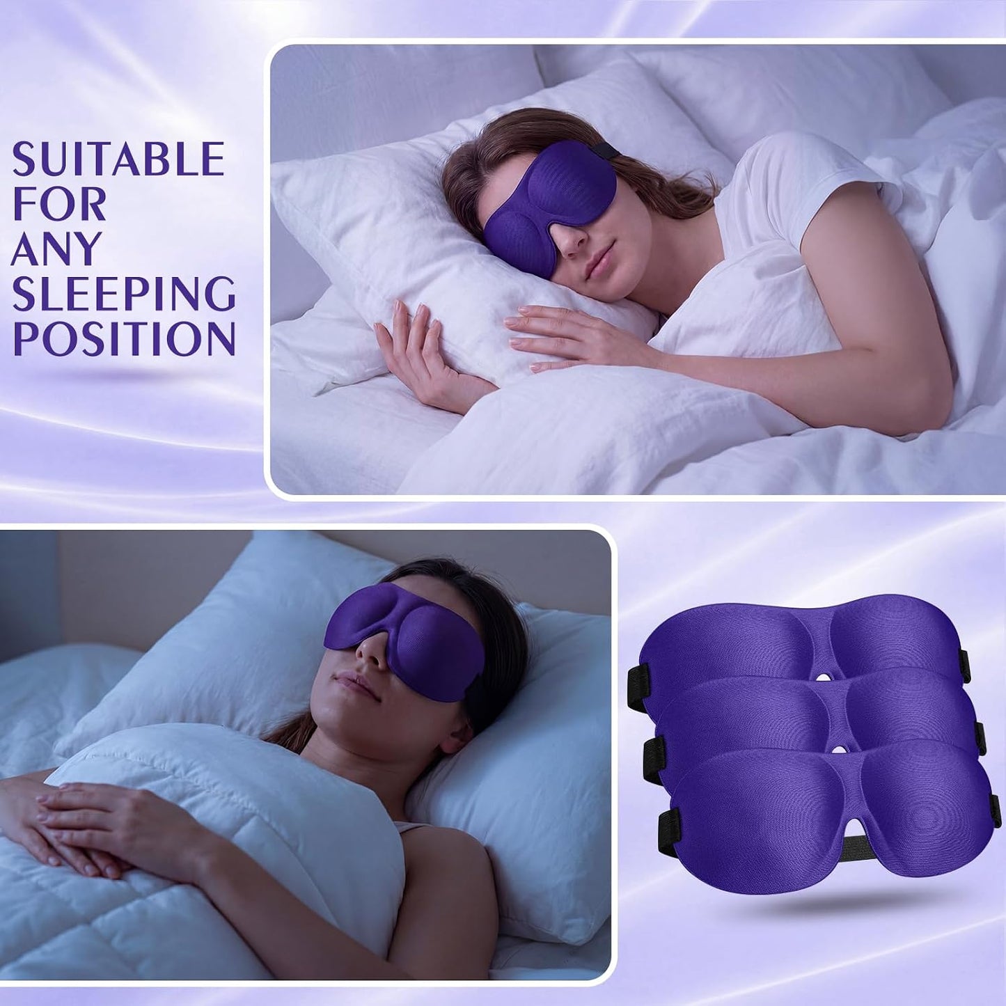Bonuci 20 Pack Sleep Mask Blackout 3D Eye Mask for Ultralight Sleeping Night Blindfold Eye Covers with Adjustable Strap for Men Women Travel Gift Back and Side Sleeper (Dark Purple)