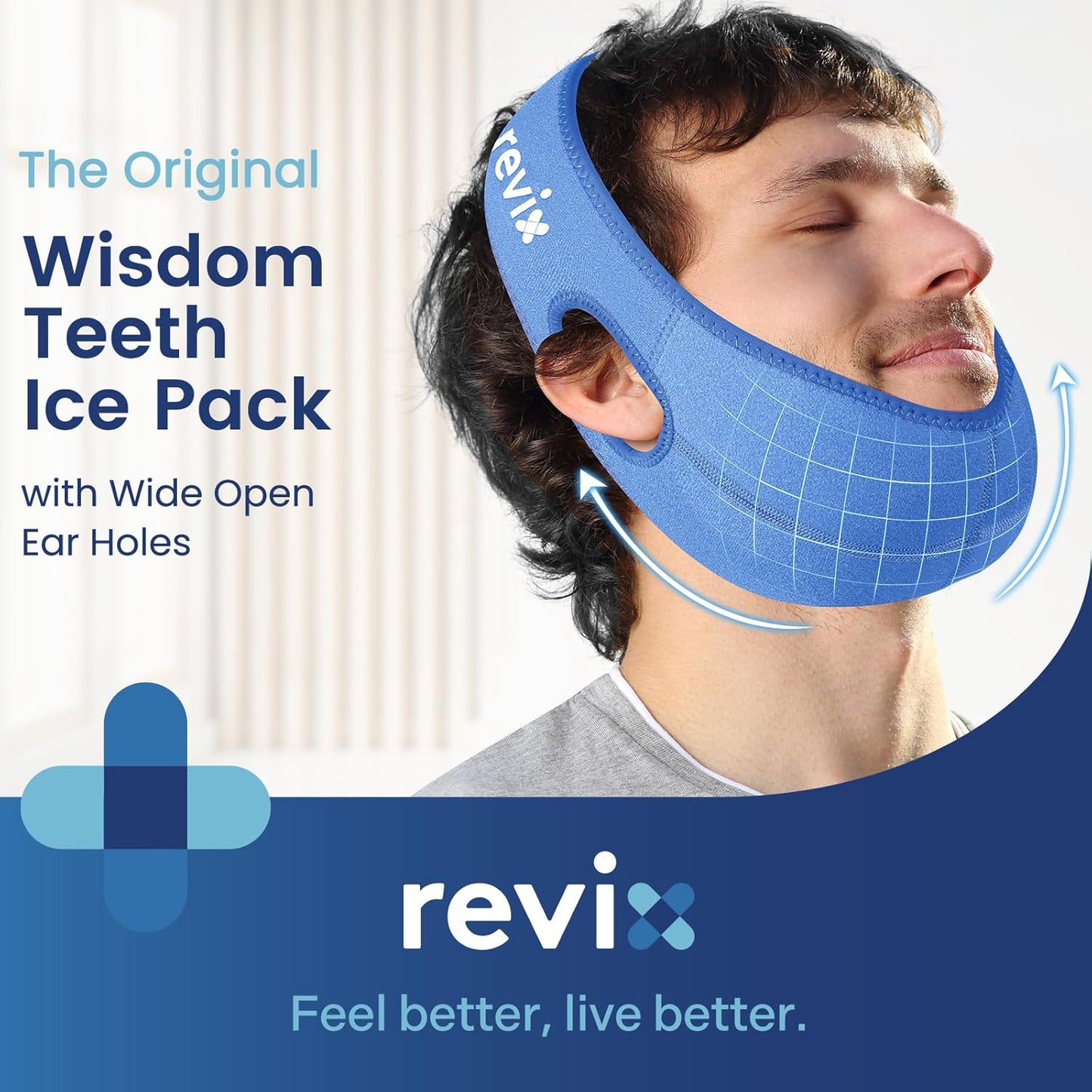 REVIX Wisdom Teeth Ice Pack Head Wrap for Face, Jaw & Chin Relief, Black | For Oral Surgery, Tooth Extraction, TMJ & Teeth Removed, 4 Reusable Hot & Cold Gel Packs, 3D Snug Fit