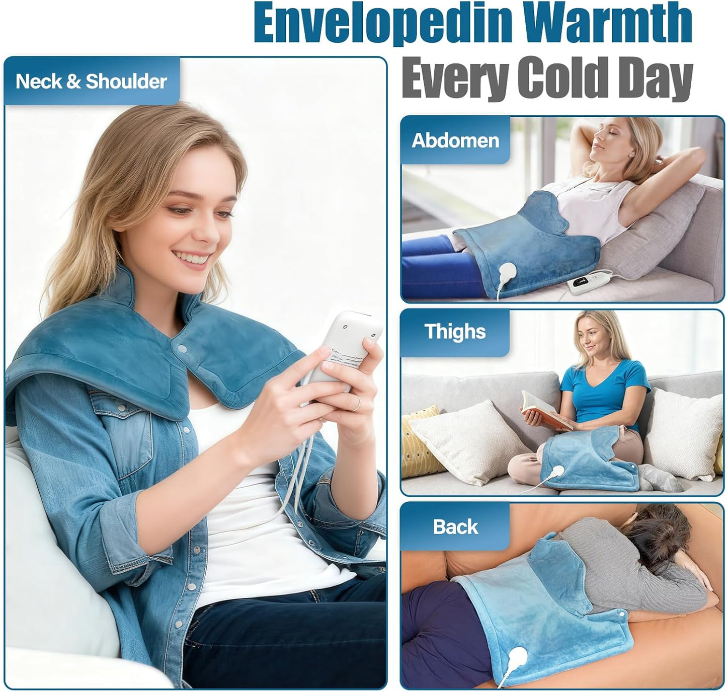 Weighted Heating Pad for Neck & Shoulders - 6 Heat Settings, 4 Timers, Auto Off - Electric Heating Pad for Back Pain Relief - Gift for Women/Men, Mom/Dad, Birthday, Christmas