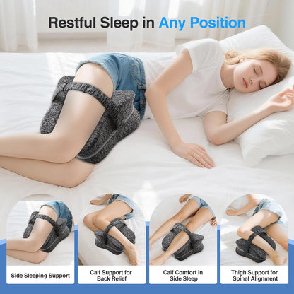 Knee Pillow for Side Sleepers, Memory Foam Leg Pillow for Side Sleeping with Strap, Alignment Pillows Between Legs for Sciatica, Back & Hip Pain Relief (Grey)