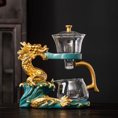 Glass Kungfu Teapot Set Tea maker with Infuser Semi Automatic Tea Set with 6 Small Cups (Red)
