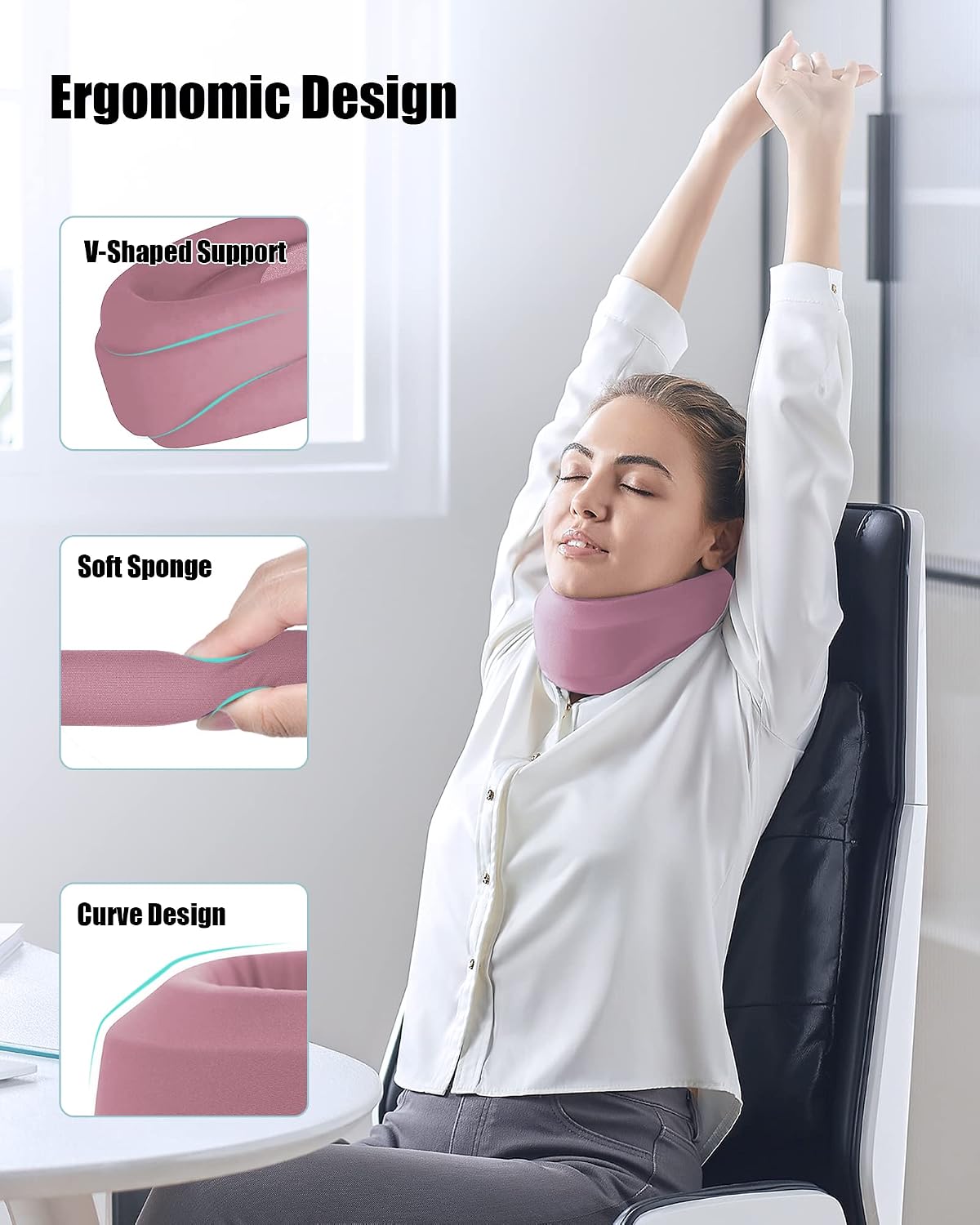 Neck Brace for Sleeping - Cervical Collar Relief Neck Pain and Neck Support Soft Foam Wraps Keep Vertebrae Stable for Relief of Cervical Spine Pressure for Women & Men Rose Pink Large Size