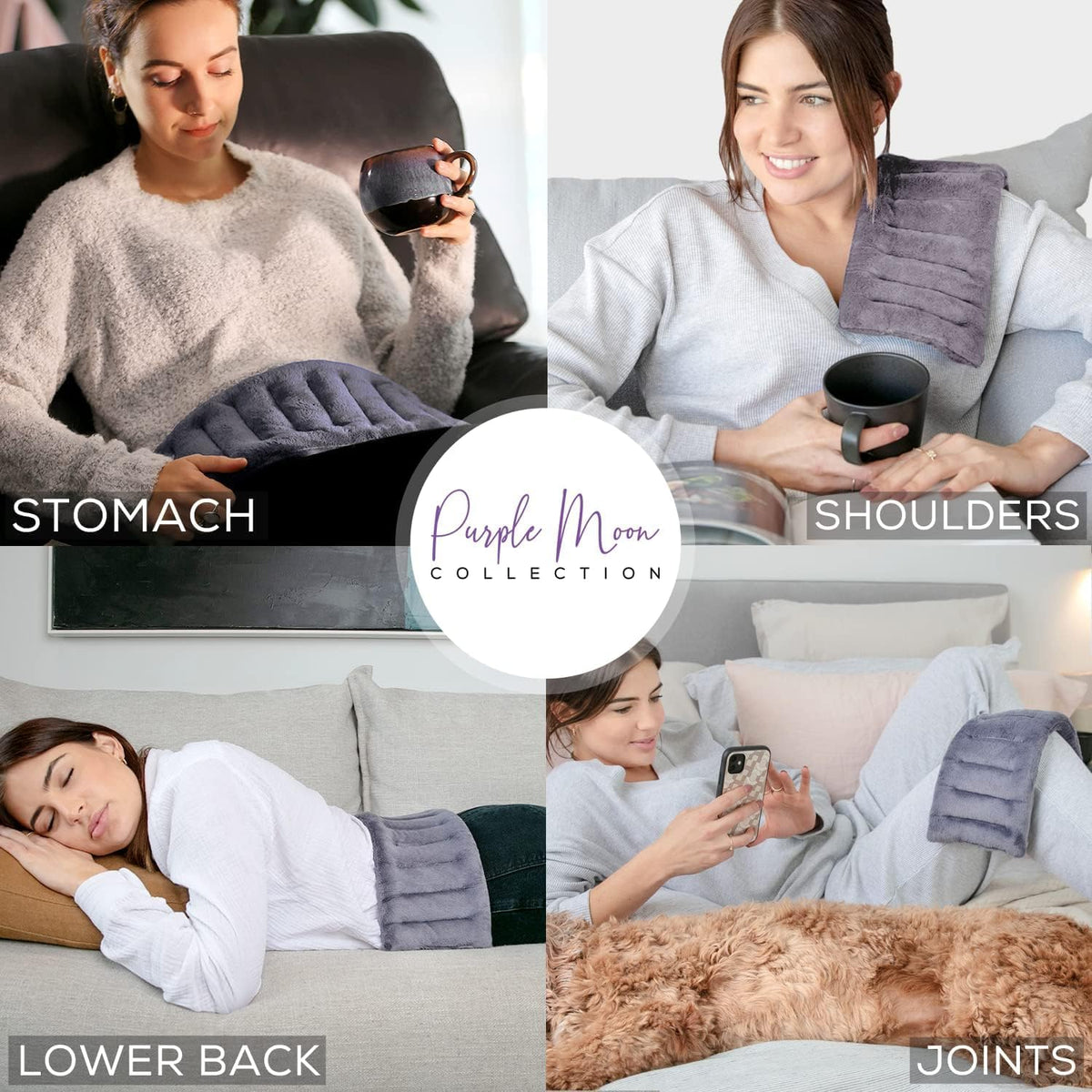 Purple Moon Collection - Microwavable Heating Pad for Neck & Shoulders - 6x16, Gray - Flaxseed Heat Pack - Weighted Hot & Cold Therapy Compress Wrap for Pain Relief, Menstrual Cramps, Sore Muscles