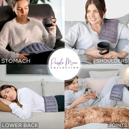 Purple Moon Collection - Microwavable Heating Pad for Neck & Shoulders - 6x16, Gray - Flaxseed Heat Pack - Weighted Hot & Cold Therapy Compress Wrap for Pain Relief, Menstrual Cramps, Sore Muscles