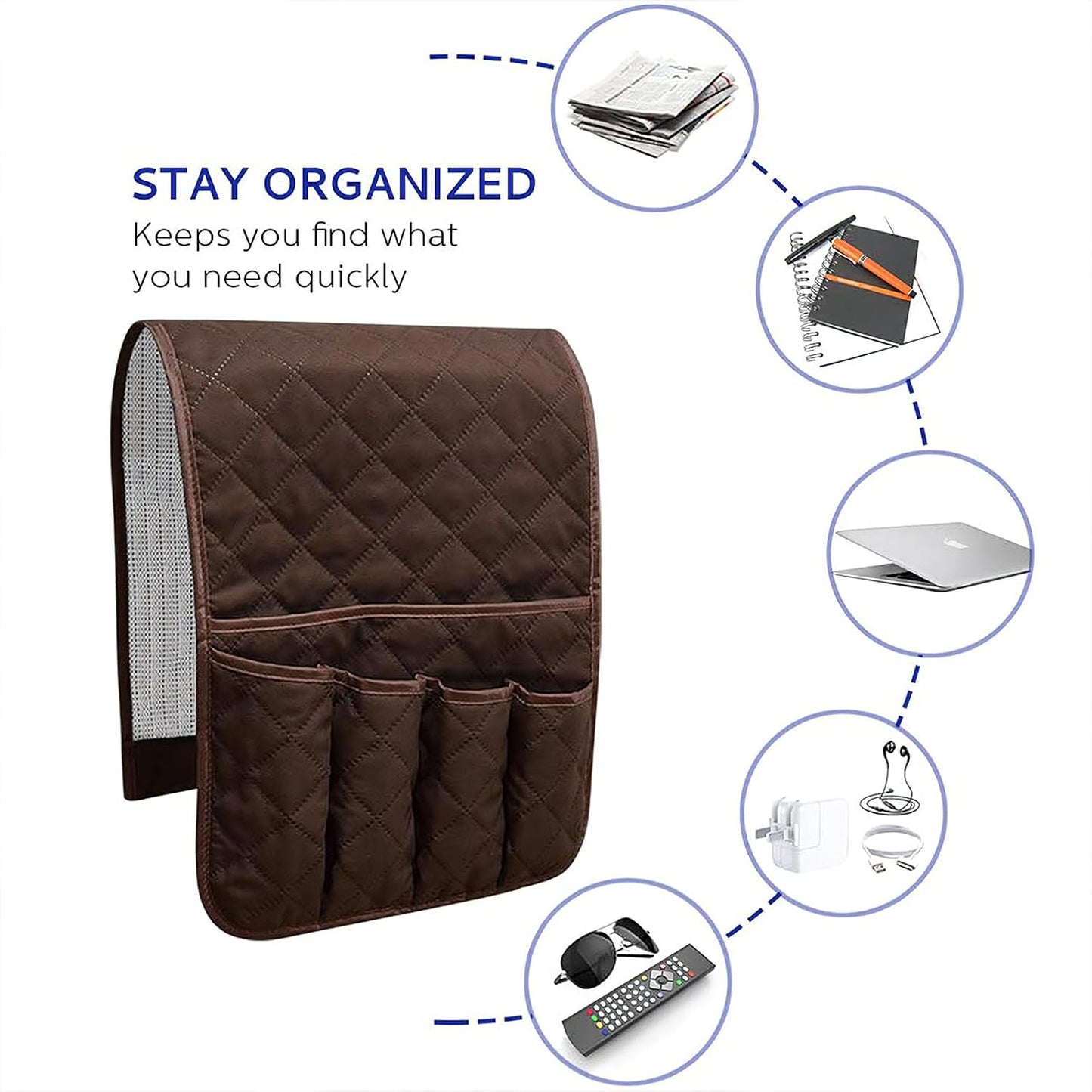 Armchair Caddy for Recliner, Non Slip Sofa Arm Organizer, Sage Green | 5-Pocket Recliner Armrest Organizer, Couch Side Storage Holder for Remotes, Cell Phone, Magazines & Tablets, Machine Washable