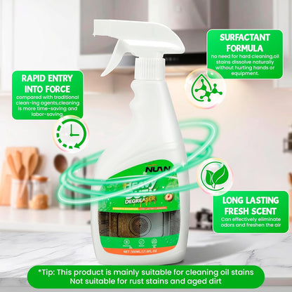 NUAN 2 Pack Kitchen Degreaser Cleaner, 500 ml Heavy Duty Grease Remover Spray for Stove, Range Hood, Cooktop & Kitchen Surface