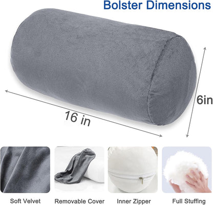 1 MIDDLE ONE Round Cylinder Bolster Pillow with Removable Cooling Cover, Tube Roll Cervical Pillow for Head, Neck, Back and Legs Support, 13"x 6", Grey