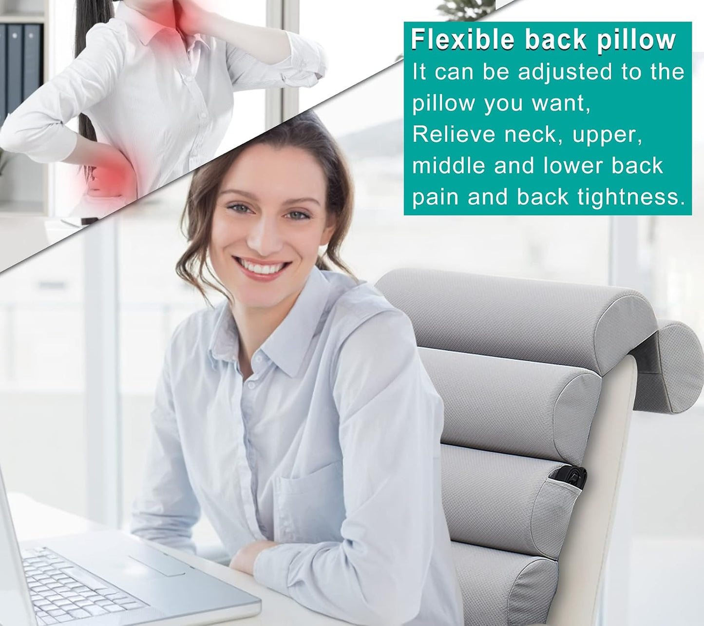 Lumbar Support Pillow for Office Chair,Multiple Adjustable | Back Support for Office Chair High Back/Couch/Sitting on Bed,Patented 6 Semi Cylindrical Back Cushion,Short Velvet Cover